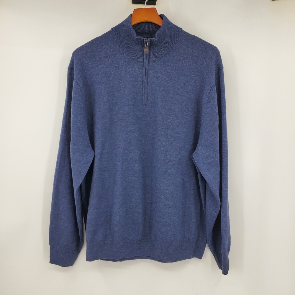 Jos A Bank Signature Collection Blue 100% Merino Wool Quarter Zip Sweater XL
